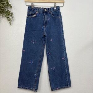 Zara Kids Disney Stitch Embroidered Wide Leg Jeans Blue Denim Size 9 Girls